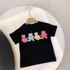 Conjunto de roupas infantis urso carta crianças camiseta de manga curta impresso shorts terno marca roupas para meninos camiseta de algodão preto