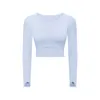 LL32 Traje de yoga Top de manga larga Almohadilla para el pecho extraíble Camisa de fitness para mujer Ropa de entrenamiento de gimnasio para correr Agujeros para el pulgar Ropa deportiva deportiva