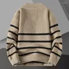 Men's Sweaters Fall Winter Warm Striped Print Knitted Sweater Half Zipper Knit Men Versatile Pull Homme Pullover Clothing