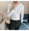 Men's Dress Shirts Shirt High Elastic Seamless Quality Slim Long Sleeve Luxury Banquet Social Formal For Men Size M-4XL