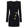 Designer women blazer jacket coat Clothing Wool Blend spring autumn Black classic V-neck Slim business released top