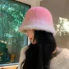 Autumn and Winter Korean Gradient Rabbit Hair Bowl Hat with Small Face for Outdoor Travel and Warm Women's Fashion Bucket Hat 231229