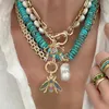 Jewelry Punk Wedding Party Birthday Gift Creative Turquoise Jewelry Natural Stone Beaded Baroque Freshwater Pearl Pendant Necklace Women