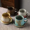 Mugs European Style Kiln Change Mug Vintage Rough Pottery Coffee Cup Plate Afternoon Tea Creative Flower