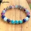 MG1003 Echte Blauwe Apatiet Chakra Armband Regenboog Fluoriet Mala Armband Natuurlijke Aqua Marine Lapis Lazuli Energie Armband262K