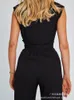 2023 new temperament strap waist jumpsuit womens solid color V-neck sleeveless wide-leg jumpsuit