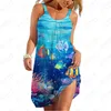 Casual Dresses Underwater World 3D Printing Dress Women's Outdoor Fashion Simple Spaghetti Strap Summer Loose Leisure