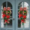Декоративные цветы Современные осенние венки для входной двери Рождественский цветок перевернутое дерево 2023 Классический красный и зеленый венок на присоске из окна