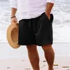 Shorts masculinos verão mens linho sólido algodão praia curto respirável selvagem solto carga masculino sweatshorts linha