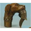 芸術品と工芸装飾銅中国の古い青銅の手彫り犬噛まれた鳥の彫刻杖杖杖歩行スティックヘッド1549135ドロップデビカdh6ch