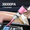 Aspirapolvere per auto rosa 38000Pa Super aspirazione ad alta potenza Pulizia a umido e a secco Peli di gatto Pet portatile Mini palmare 231229