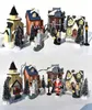 10PcsSet Christmas Santa Claus Snow House Tiny Scene Sets Luminous LED Light Up Xmas Tree Shop Village Decorations Figurines H1022193800