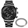 Montres-bracelets Relogio Masculino Mens Business Montres De Luxe En Acier Inoxydable Quartz Montre-Bracelet Mâle Argent Bracelet Calendrier Lumineux Reloj