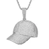 Hänge halsband sport baseball hatt halsband smycken set 18k guld kubik zirkonia bling diamant hip hop sommarhattar kvinnor män Stainl Dh7by