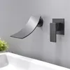 Faucets Rolya Wall Mounted Chrome Brass Waterfall Bathroom Basin Faucet Vanity Sink Mixer Tap Black Bath Spout