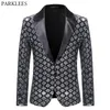 Jaquetas sier lantejoulas xadrez blazer jaqueta masculina 2023 moda magro ajuste um botão vestido terno blazer masculino festa de casamento traje homme