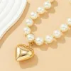 Kedjor Elegant Big Imitation Pearl Beads Chain Halsband för kvinnor Vintage Goth Love Heart Pendant Choker Y2K SMEEXKE WED Tillbehör