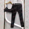 Abbigliamento da yoga da donna di marca Stampa classica Sling Reggiseno sportivo Leggings attillati a vita alta Top corto senza maniche Pantaloni casual a due pezzi