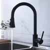 Robinets de cuisine en laiton noir, robinet d'eau d'évier et poignée unique froide rotative à 360 degrés