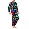 Pijamas masculinos pijamas mens floral havaiano casa nightwear colorido flor 2 peça casual pijama conjuntos de manga longa kawaii terno de grandes dimensões