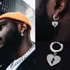 Iced Out Bling Hip Hop Boy Men smycken Micro Pave Clear CZ 5A Cubic Zirconia Heart Charm Hoop Earring285p