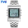 Nouveau rectangle TVG télécommande numérique Sport montre alarme TV DVD à distance hommes et dames en acier inoxydable montre-bracelet 228e