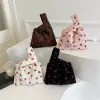 Cute Strawberry Corduroy Handbag Woman Portable Shopper Storage Bag Fashionable Casual Small Tote Bags Large Capacity Bento Bag