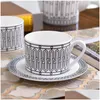 Mugs Bone China Black Line Coffee Cup Bottom Tableware Set Western Dish Rice Bowl Soup Pot Spoon Decoration Gift Box 230818 Drop Del Dhrmy