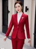 Dwuczęściowe spodnie damskie Kawa Zielona Czerwona Czerwona Szczupła Blezer Flare Pant 2 Set 2023 Fordeon Winter Formal Office Lady Work Business Suits