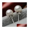 Stud 925 Sterling Sier Pearl Boucles d'oreilles Bijoux Romantique Charme Simple 6/8/10/12 mm Designer de luxe Love Ear Rings Boucle d'oreille Boucles d'oreilles pour Dhgyt