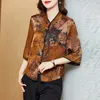 Robe mère en soie pour femmes, chemisiers, vêtements rétro, imprimé floral, boutons, manches à sept points, mode printemps, léger, coupe ample