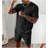 Men'S Tracksuits Mens 2022 Summer Tracksuit Men Casual Sports Set Solid Color Plaid Short Sleeved Shorts Sets Fashion 2 Piece Drop D Dhoal