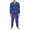 Nachtkleding voor heren Blauw boze oog pyjama Heren abstracte kunst Kawaii nacht herfst tweedelige casual oversized aangepaste pyjamasets
