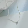 Pendentif Colliers LIUERXIN Sparkling Love Zircon Blanc Naturel Perles d'eau douce Exquise Collier de femmes mignonnes faites à la main Cadeaux de demoiselle d'honneur