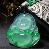 Maitreya Boeddhabeeld gesneden jade hanger natuurlijke Chinese witte groene jade glimlach Ketting Jewelry238w