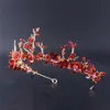 Hårklämmor Barrettes Barock Handgjorda Elegant Crystal Crown Tiara Red Princess Rhinestone Ornaments Hairband Prom Bride Wedding 293e