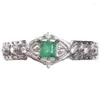 Bagues de cluster Vintage Gemstone Bague en argent pour un usage quotidien 3mm Naturel Emerald 925 Bijoux Cadeau Femme