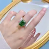 Cluster Rings Spring Qiaoer Vintage 18K White Gold Plated 10 14MM Emerald High Carbon Diamonds 925 Sterling Silver Fine Jewelry
