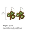 Dangle Earrings St Patricks Day Gold Color Foil Acrylic Inlay Wooden Shamrock For Women 2024 Wood Clover Jewelry Gifts