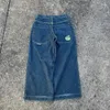 Herr- och kvinnors jeans High midja gotiska lösa raka breda benbyxor Y2K High Street Retro Harajuku Street Fashion Blue Jeans 231229