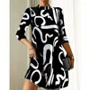 Casual Dresses Fashion Long Sleeve Print Mini Dress Women 2023 Autumn Temperament Office Ladies White for Female Clothing