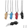 Pendant Necklaces Stainless Steel Folding Knife Creative Peanut Shape Key Necklace Mini Portable Outdoor Tools Drop Delivery Jewelry Dhkdf