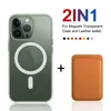 2 In 1 Leather Wallet Card Holder Magnetic Clear Case For Magsafe iPhone 15 14 13 12 11 Pro Max 12 11 Cellphone Accessories