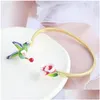 Bangle European And American Jewelry Fashion Hand-Painted Enamel Glaze Three-Nsional Cute Hummingbird Pink Flowers Open Bracelet Dro Dhgjv