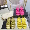 Designer Kvinnor Sandaler Blad Sandal Hemp Rope Woven Metal Chain Slides Platform Slippers Elegant Simple Material Channel Sandals With Box