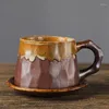 Muggar europeisk stil ugn byt mugg vintage grov keramik kaffekopp tallrik eftermiddag te kreativ blomma
