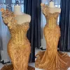 2024 ASO EBI Gold syrena sukienka Promowa cekinowa koronkowe kryształy seksowne wieczór formalny impreza druga przyjęcie urodzinowe suknie zaręczynowe sukienki szata de soiree zj400