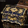 Bottles European Rectangle Shape Embossed Gold Plating With Blue Hand Painted And Jeweled Trinket Storage Metal Jewelry Box Small Size