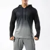 Camiseta masculina moda com capuz cordão cor sólida impresso manga comprida gradiente brincalhão outono e inverno bodycon casual esportes top