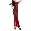 Etnische kleding Retro-stijl Cheongsam Elegant Chinees kant Vintage dubbellaags hoge split Slim Fit Qipao-jurk voor dames Zacht